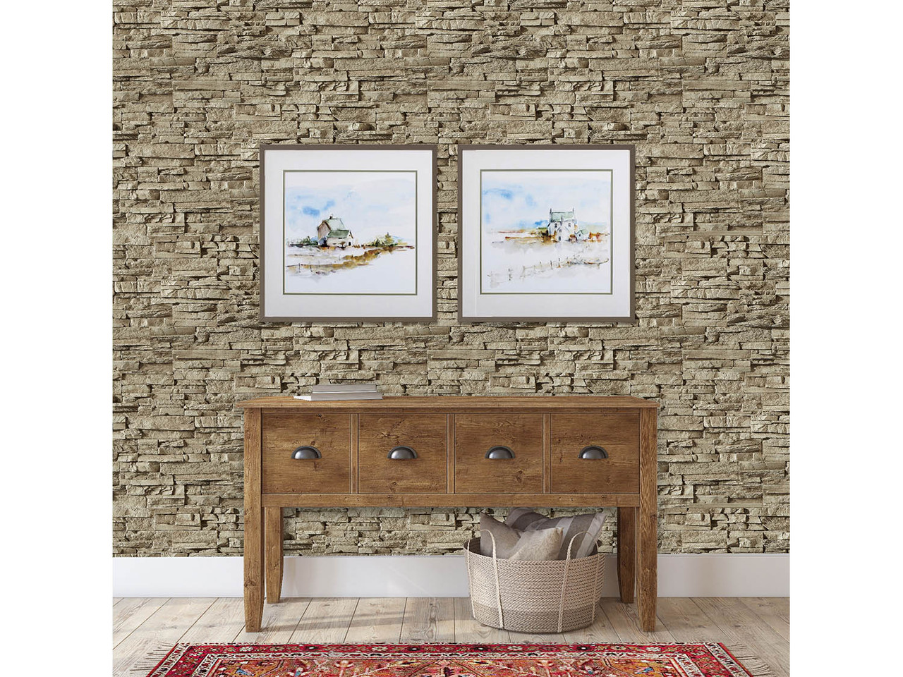 Sedona Dry Stack Faux Stone Wall Panels in Rich Beige